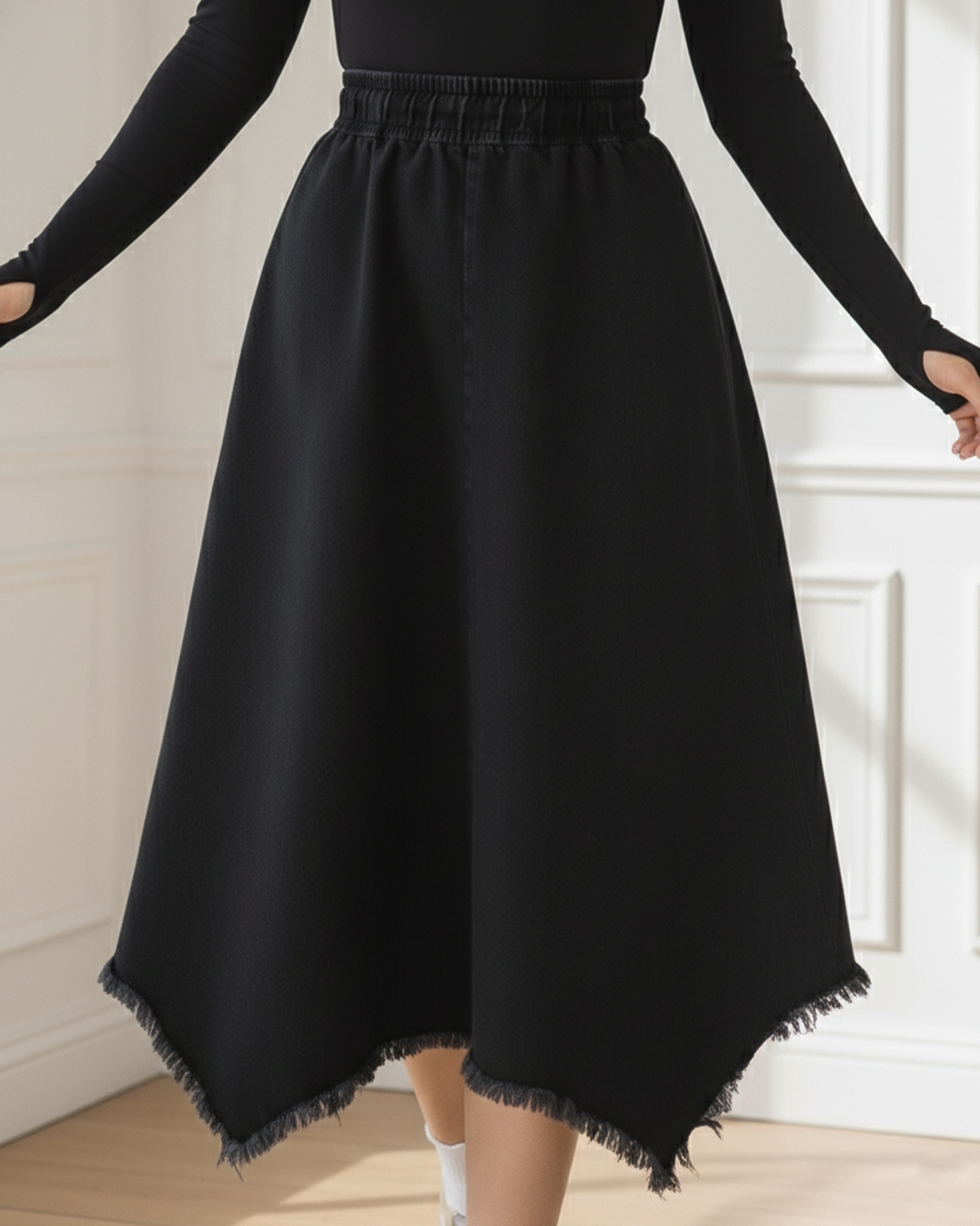 Denim Frayed Skirt
