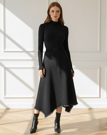 Denim Frayed Skirt