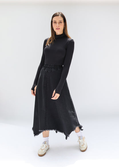 Denim Frayed Skirt