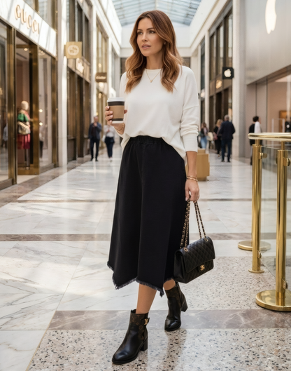 Denim Frayed Skirt