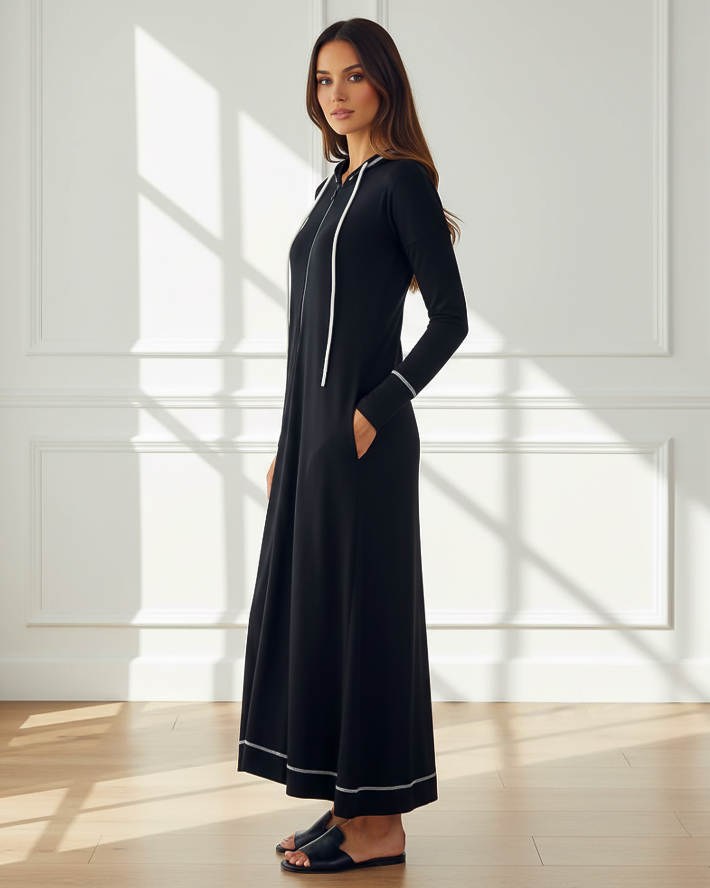 Stitching Hoodie Maxi Dress
